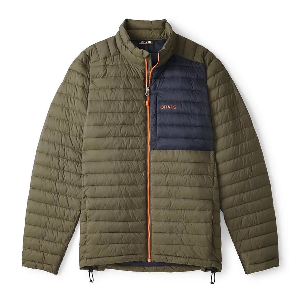 Men’s Orvis Insulated Drift Jacket Green and Orange Outdoor Water Repellent XXL
